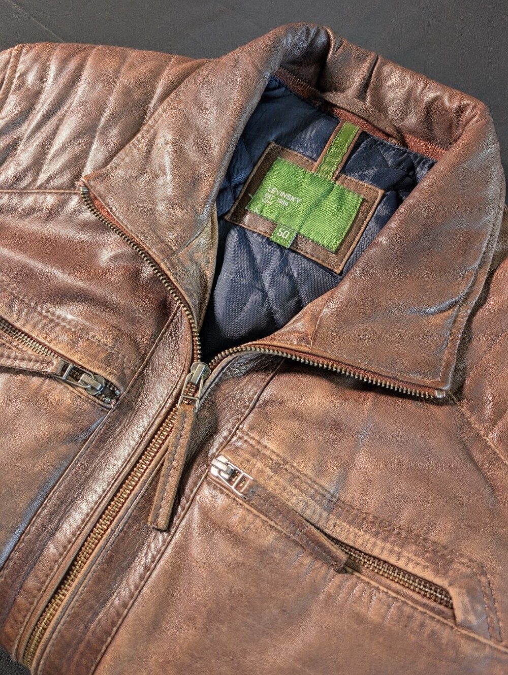 Levinsky Copenhagen Men's Brown Leather Zip Front Jacket